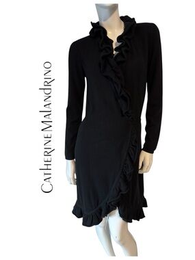 Catherine Malandrino CashmereBlack Ruffle Wrap Dress